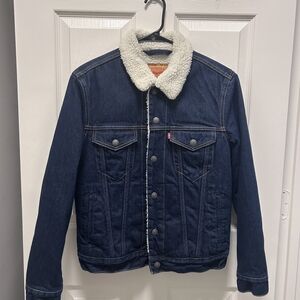 Levi's Blue Denim Jacket with White Sherpa Collar